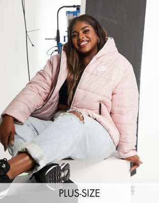 Nike Plus classic padded jacket with hood in pink oxford - ASOS Price Checker