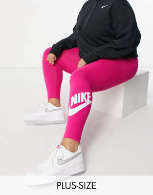 Nike High Rise Essential Leggings In Pink With Calf Logo Print In Pink
