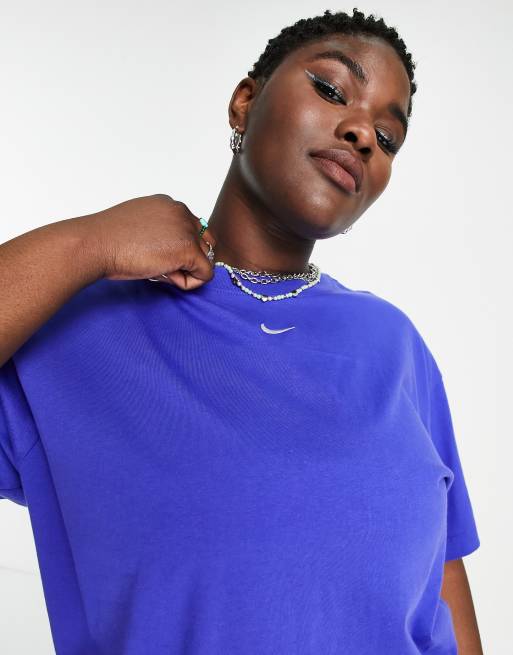 Nike Plus Essential mini swoosh boyfriend t shirt in lapis blue ASOS