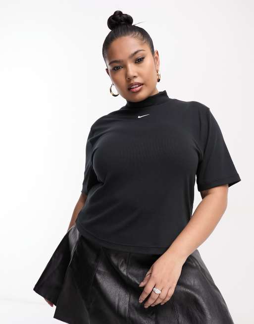 Nike Plus - Essentials - Geribbelde top met opstaande hals in zwart