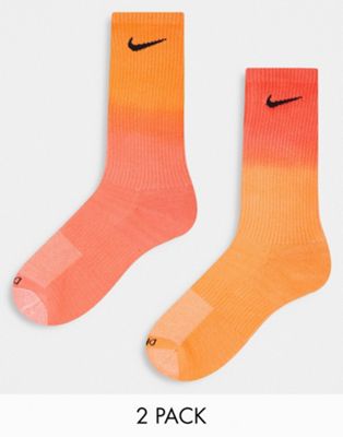 Nike Plus - Everyday - Lot de 2 paires de chaussettes rembourrées effet dégradé - Orange/rouge | ASOS