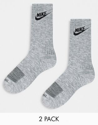 Nike 2 pack everyday plus cushioned socks in particle grey/black - ASOS Price Checker