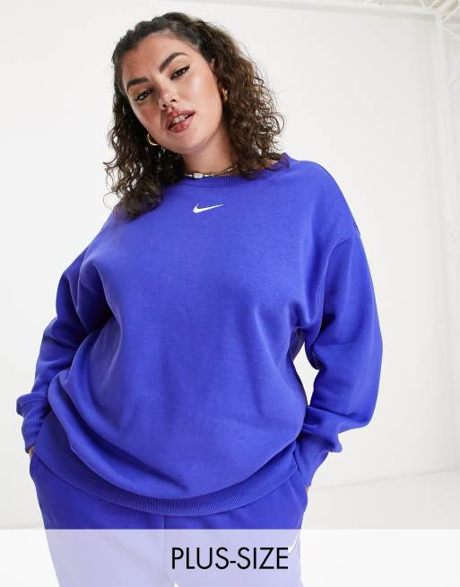 Nike Plus - Felpa girocollo oversize blu con logo piccolo