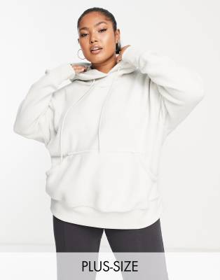 Nike Plus - Flauschiger Kapuzenpullover in hellem Knochenweiß-Neutral