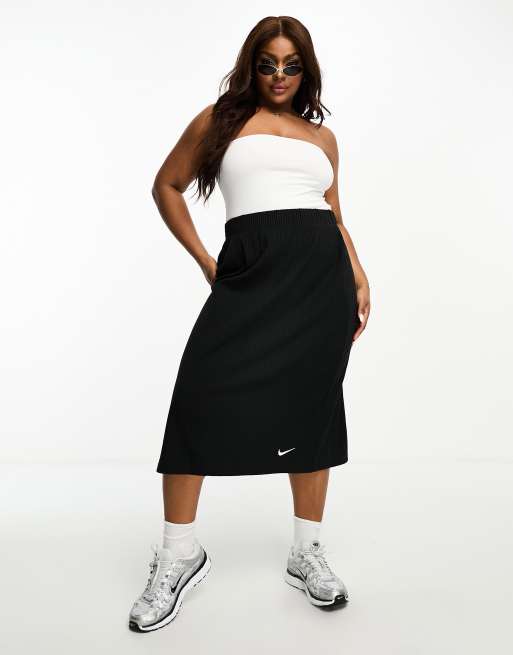 Nike Plus - Gonna midi nera in jersey a coste