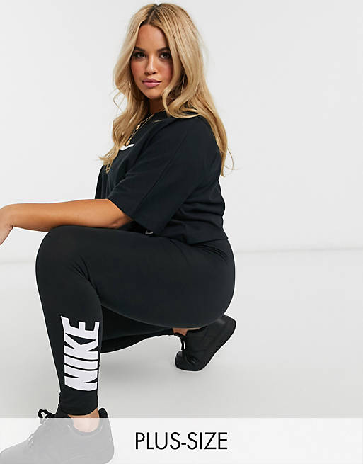 Nike Plus high waisted logo waistband leggings in black