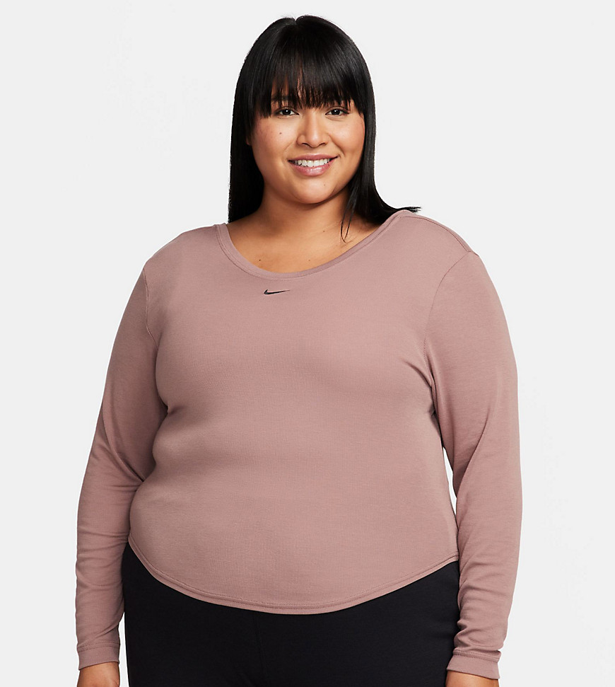 Nike Plus knit long sleeve top in smokey mauve-Neutral