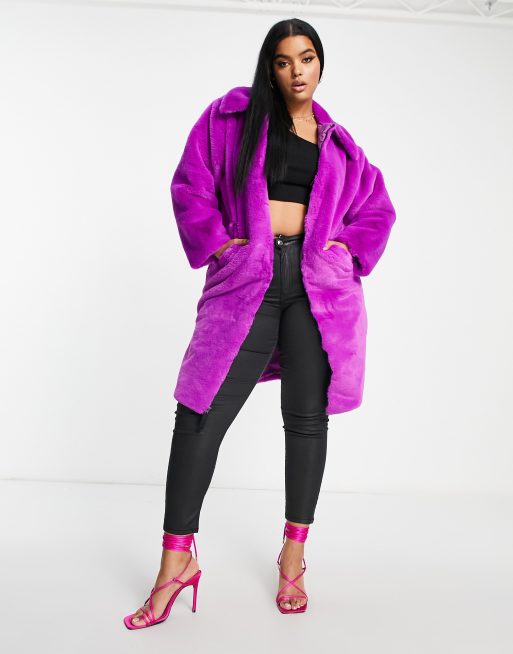 Nike Plus long faux fur swoosh coat in vivid purple and black