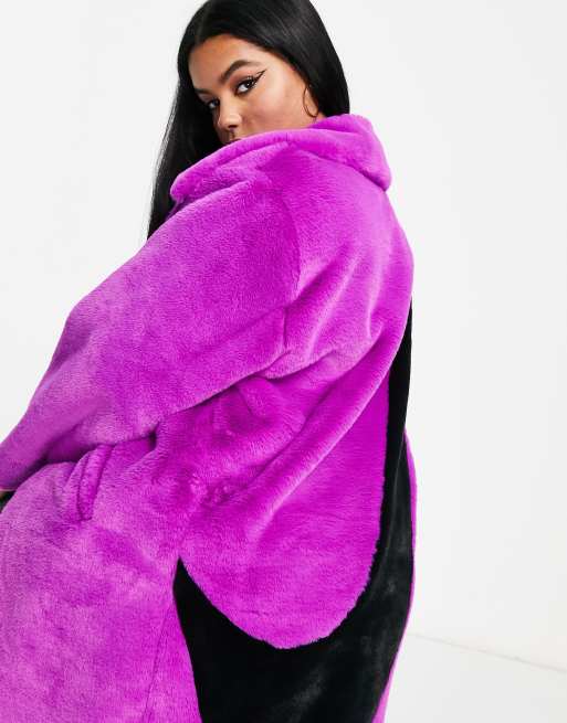 Nike Plus long faux fur swoosh coat in vivid purple and black