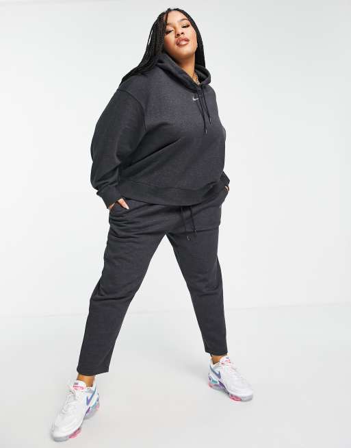 Nike Plus – Lounge Essential – Czarna melanżowa bluza polarowa z kapturem oversize, 4 z 4