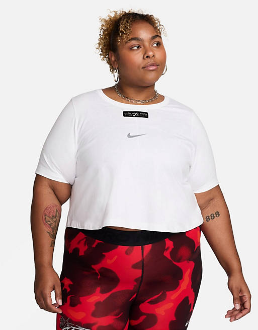Nike Plus Megan Thee Stallion graphic slim fit cropped T-shirt in white