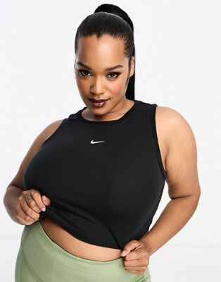 Nike Plus mini swoosh curve hem tank vest top in black - ASOS Price Checker
