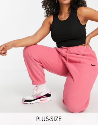 Nike Plus mini swoosh high rise plush joggers in archaeo pink