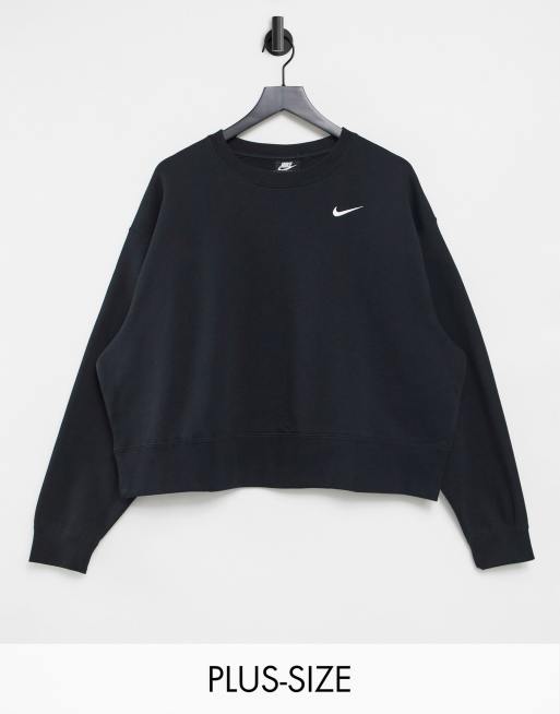 Nike mini Swoosh oversized boxy sweatshirt in black, ASOS