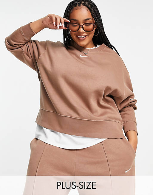 Hoodies & Sweatshirts Nike Plus mini swoosh oversized boxy sweatshirt in earth brown 