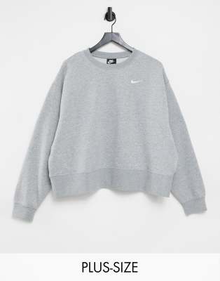 nike mini swoosh oversized boxy sweatshirt in grey