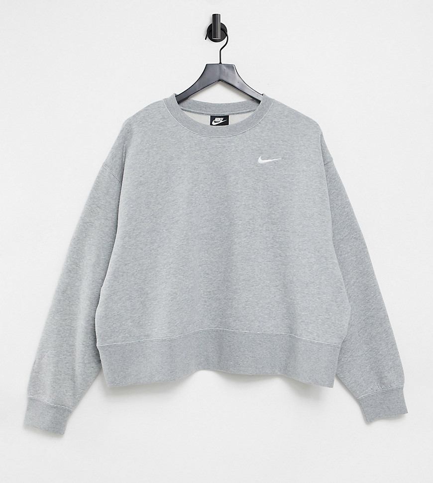 Nike Plus mini swoosh oversized boxy sweatshirt in grey