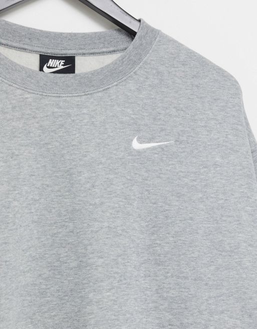 Nike mini swoosh oversized boxy sweatshirt in grey, ASOS