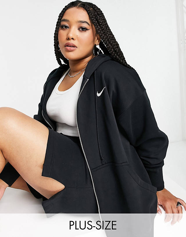 Nike - plus mini swoosh oversized full zip hoodie in black and sail