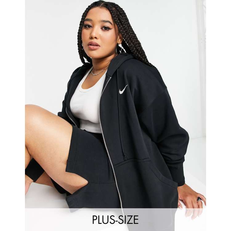 Nike Plus mini swoosh oversized full zip hoodie in black and sail