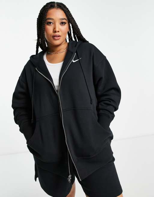 Nike Plus mini swoosh oversized full zip hoodie in black and sail ASOS