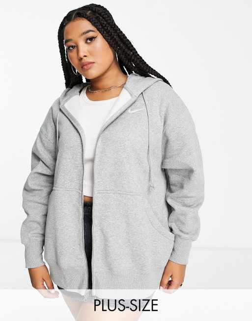 Nike Plus mini swoosh oversized full zip hoodie in grey and sail | ASOS