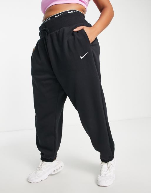 Nike mini swoosh high rise wide leg joggers in black and sail