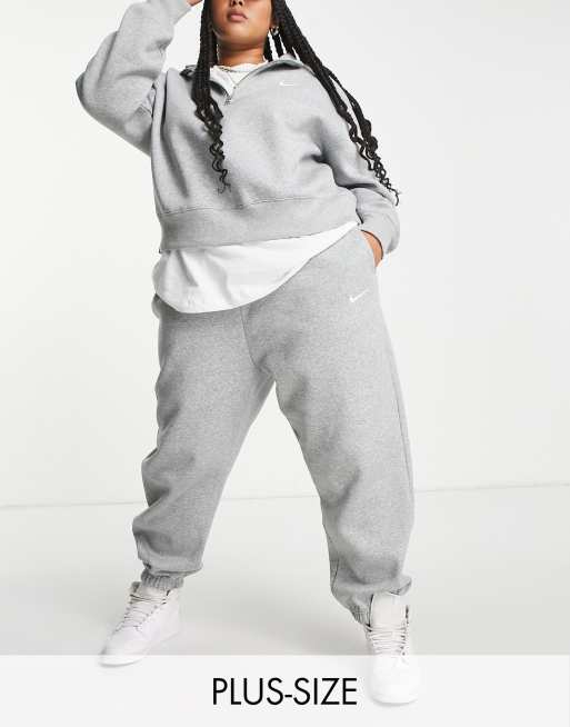 Nike mini swoosh oversized high rise joggers in grey and sail