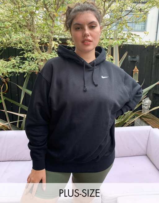 Nike Plus mini swoosh oversized hoodie in black