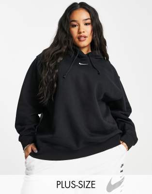 nike mini swoosh oversized hoodie in black