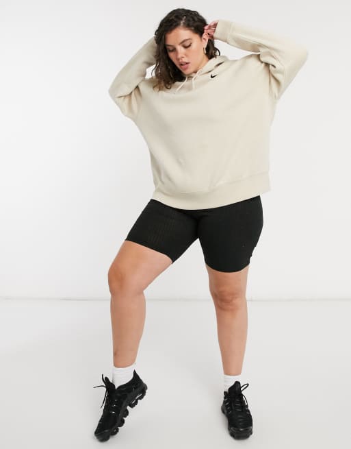 Nike plus mini swoosh oversized hoodie in oatmeal new arrivals