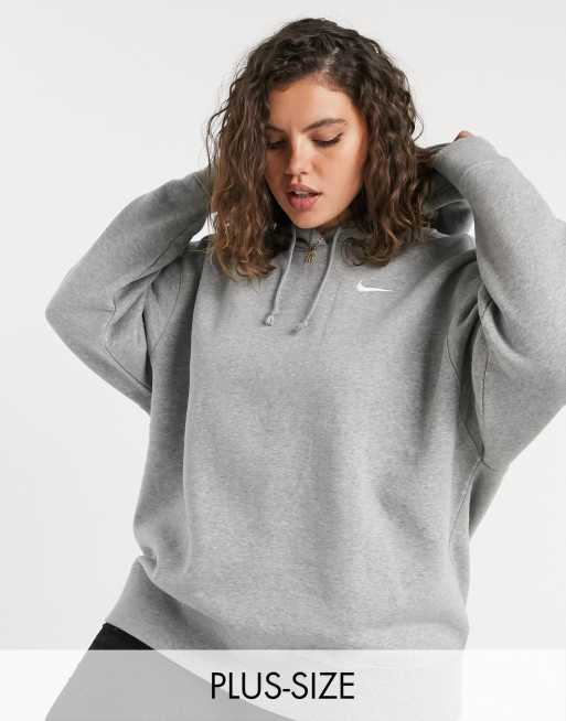 Nike Plus mini swoosh oversized hoodie with tuck sleeve detail in grey