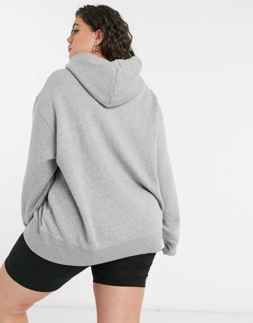 Nike Plus Mini Swoosh Oversized Hoodie With Tuck Sleeve Detail In Grey Asos