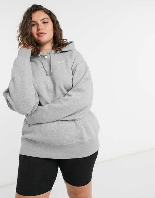 Nike Plus mini swoosh oversized hoodie with tuck sleeve detail in grey