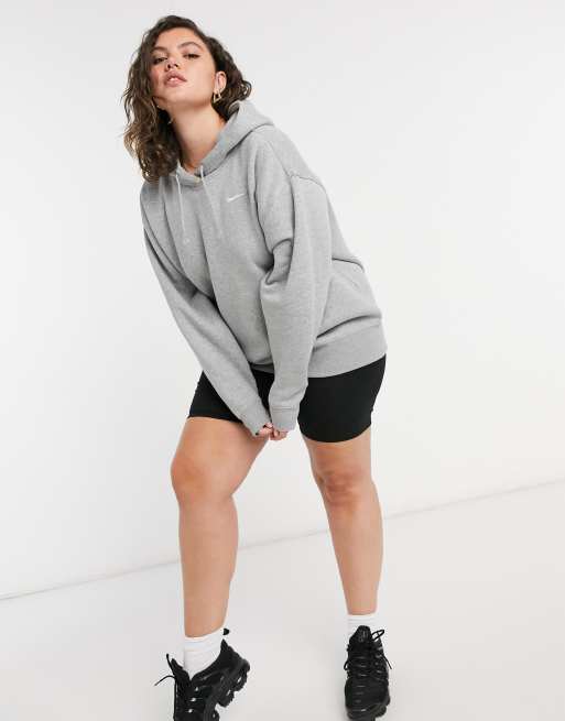 Nike Plus mini swoosh oversized hoodie with tuck sleeve detail in grey