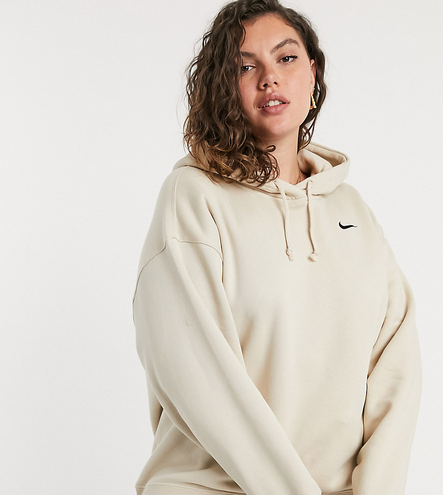 Nike Plus mini swoosh oversized hoodie with tuck sleeve detail in oatmeal-Beige