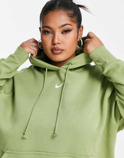 Nike Plus mini swoosh oversized pullover hoodie in alligator green | ASOS