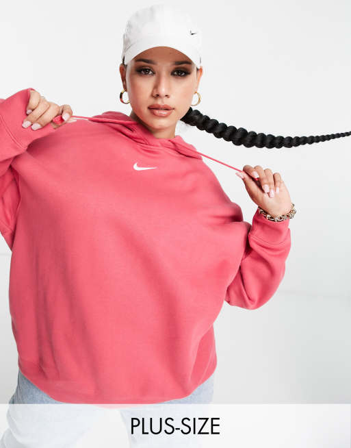 Nike Plus mini swoosh oversized pullover hoodie in archaeo pink