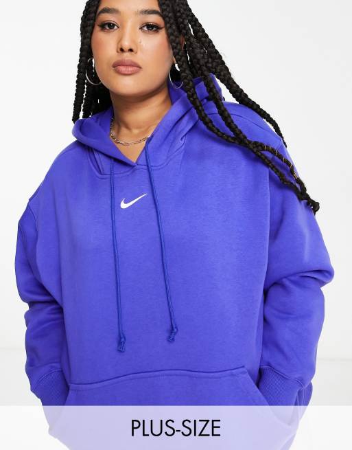 Nike Plus mini swoosh oversized pullover hoodie in lapis blue