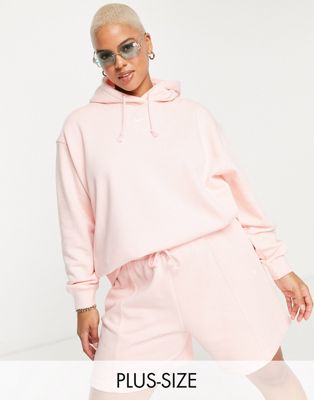 Nike Plus mini swoosh oversized pullover hoodie in light pink
