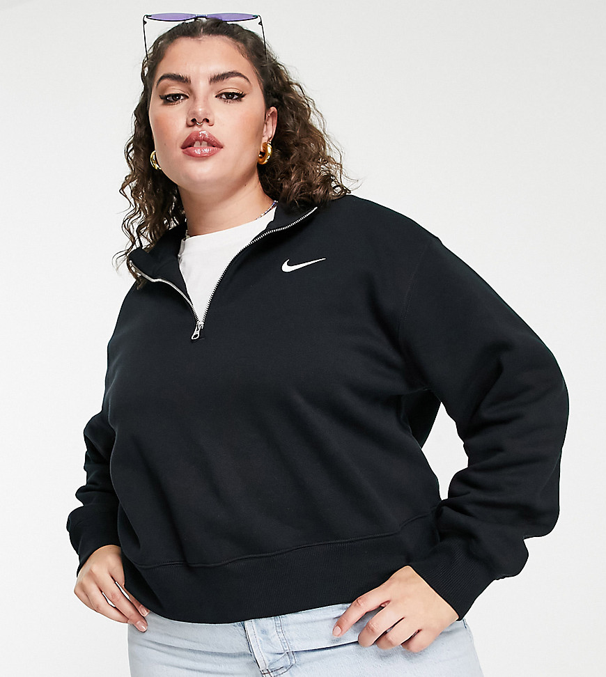 Nike Plus mini swoosh quarter zip sweatshirt in black and sail