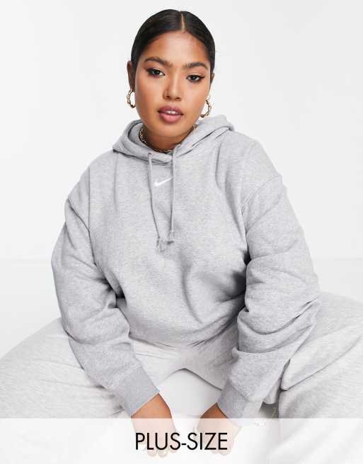 Nike - Plus - Oversized hoodie met mini-swoosh in grijs
