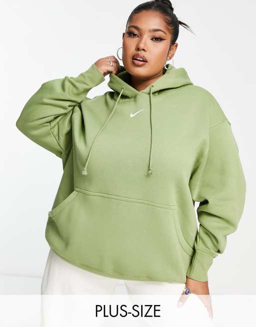 Nike Plus - Oversized hoodie zonder sluiting met mini swoosh in alligator groen