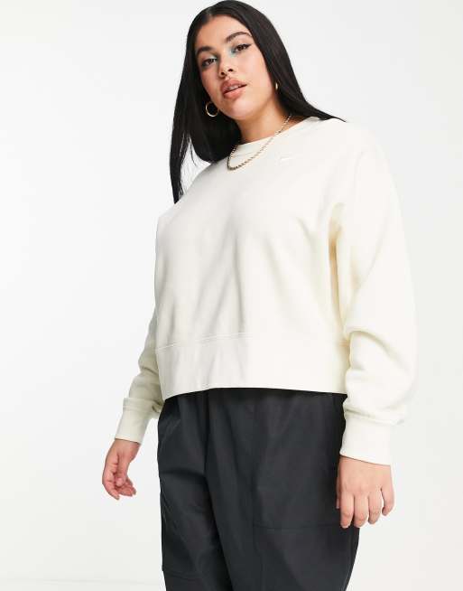 Nike - Plus - Oversized, råhvid sweatshirt med firkantet pasform og lille swoosh-logo, 4 af 4