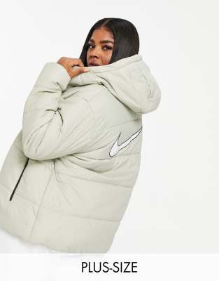 nike padded jacket with back swoosh in stone