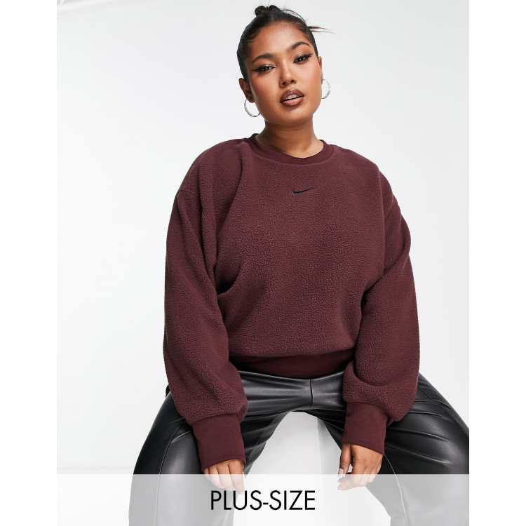 Nike Plus plush crop crew sweat in burgundy crush | ASOS