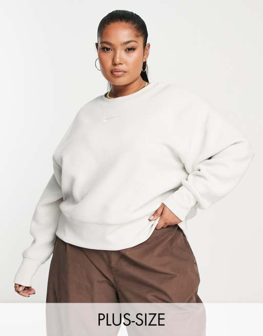 Nike Plus plush crop crew sweat in light bone