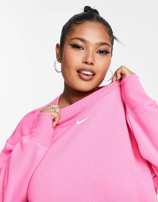 Nike Plus – Rosa sweatshirt i oversize med liten swooshlogga och rund halsringning, 4 av 4