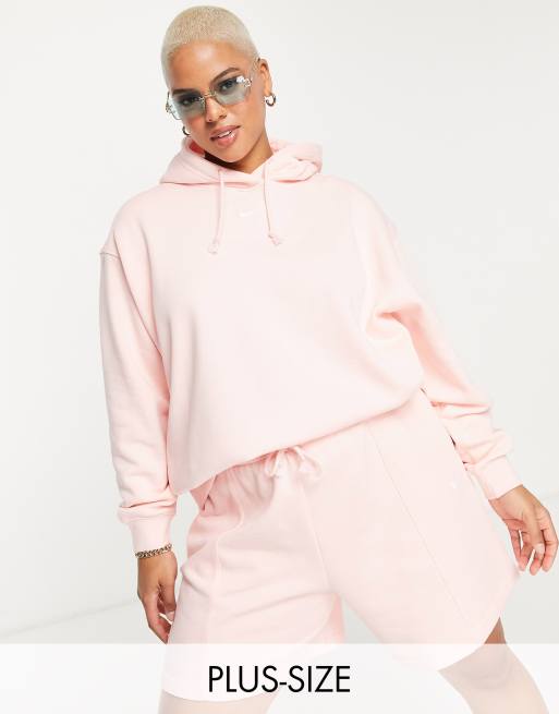Nike Plus – Różowa zakładana przez głowę bluza oversize z kapturem i małym logo Swoosh