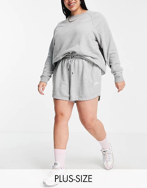 Nike Plus Size essential fleece shorts in grey